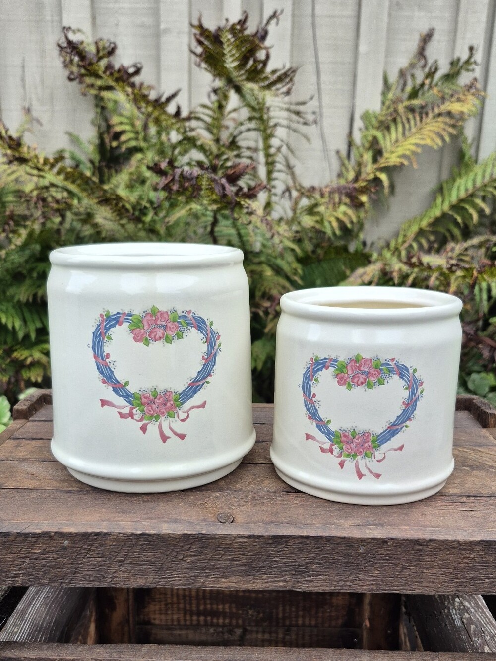 Vintage 1989 House of Lloyd Ceramic Crocks Set of 2 No Lids Cottagecore